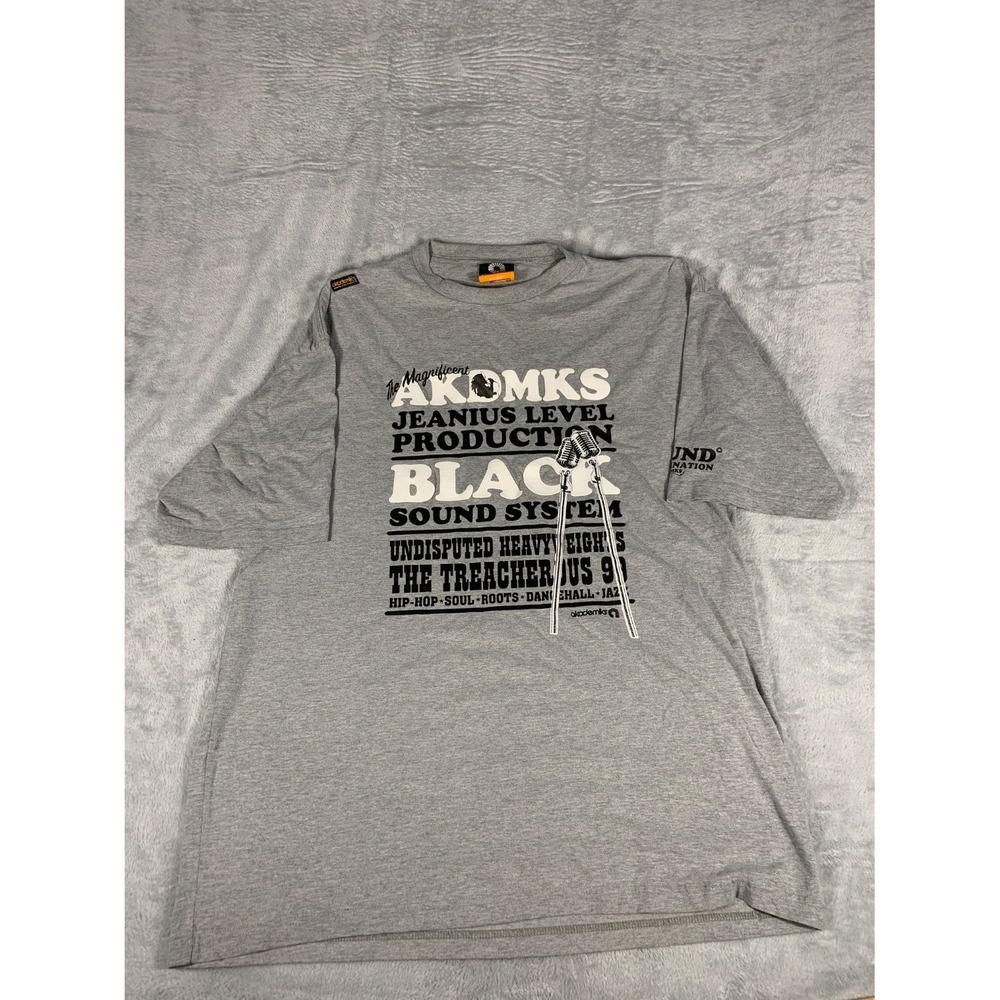 Y2K Akademiks Black Sound System Graphic T-Shirt Mens 2XL Gray Hip Hop